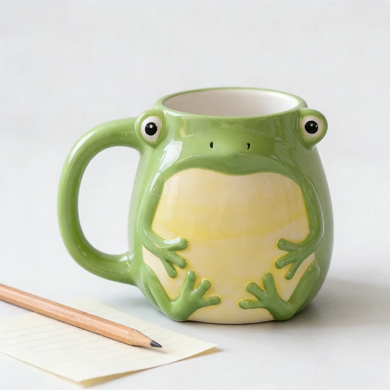 3D Ceramic Frog Mug Cute Hand Painted Animal Coffee Cups Creative Cartoon Drinkware for Home Office Fashion Retro Friend Family