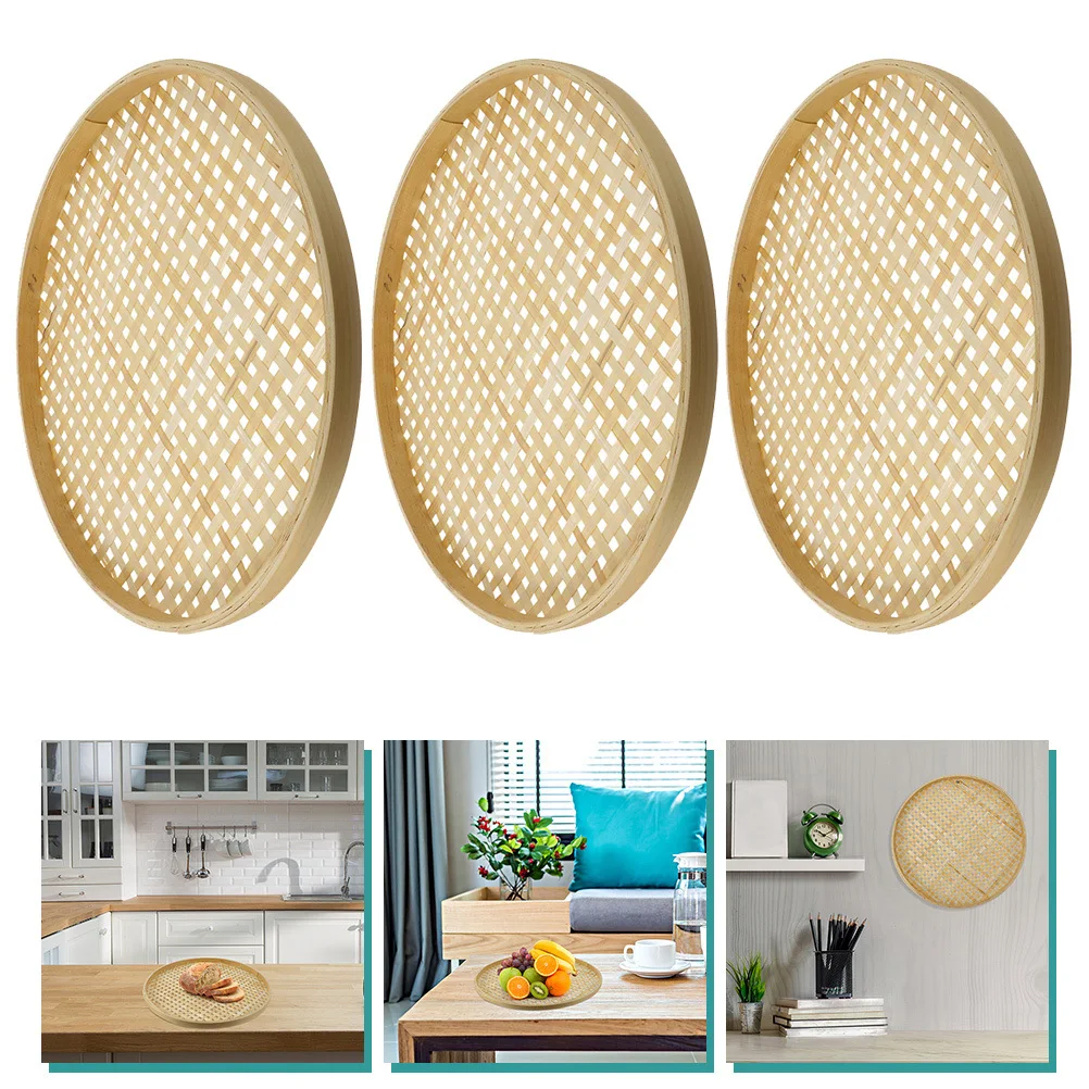 

3pcs Bamboo Weaving Sieve Basket Multipurpose Storage Colander For Kitchen Fruit Bread Egg Organizer Household Bamboo