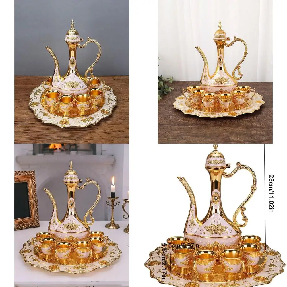 

Elegant Vintage Turkish Coffee Service Set for Adults - Gold & White Decorative Teapot Set for Home Parties
