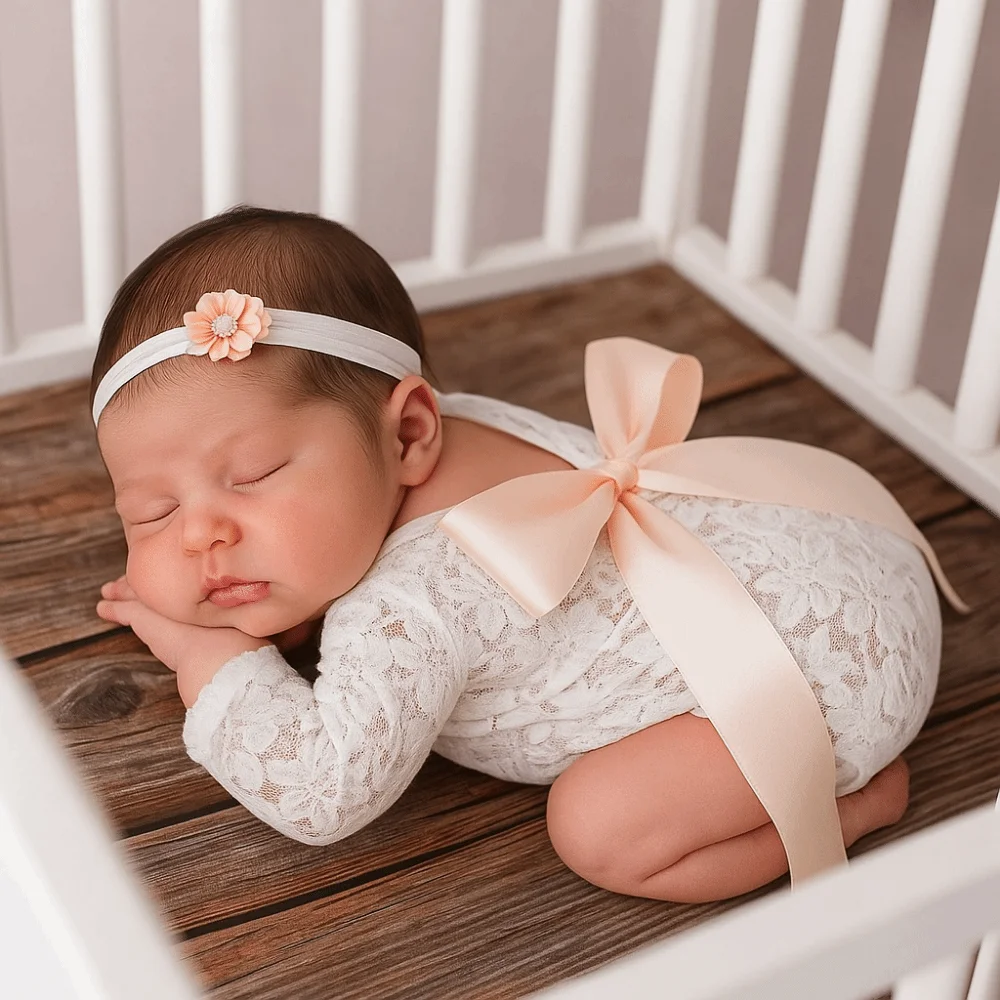 

2Pcs/Set Creative Infants Photo Clothing Bow Tie Design Floral Newborn Photography Props Solid Color Hollow Back