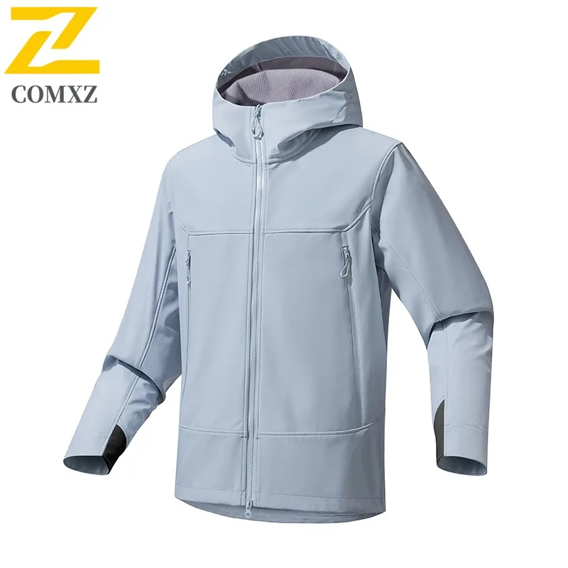 

COMXZ Men Outdoor Casual Hooded Jacket Spring American Style Waterproof Windbreaker Lightweight Streetwear Adjustable Cuffs Coat