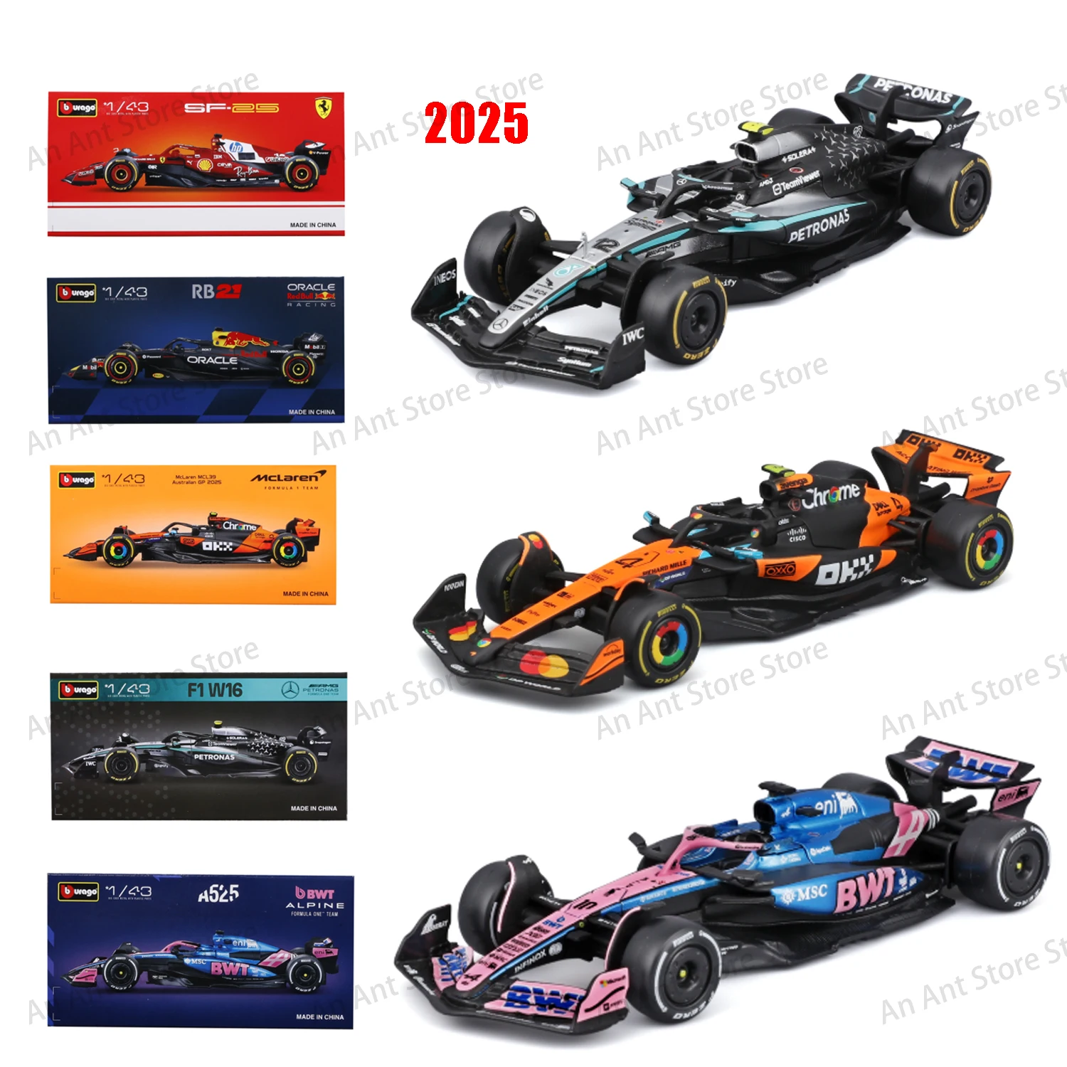 Bburago 2025 1:43 F1 سكوديريا فيراري HP SF25 # 16 تشارلز لوكلير # 44 لويس هاميلتون سبيكة سيارة يموت يلقي لعبة مجسمة تحصيل #1
