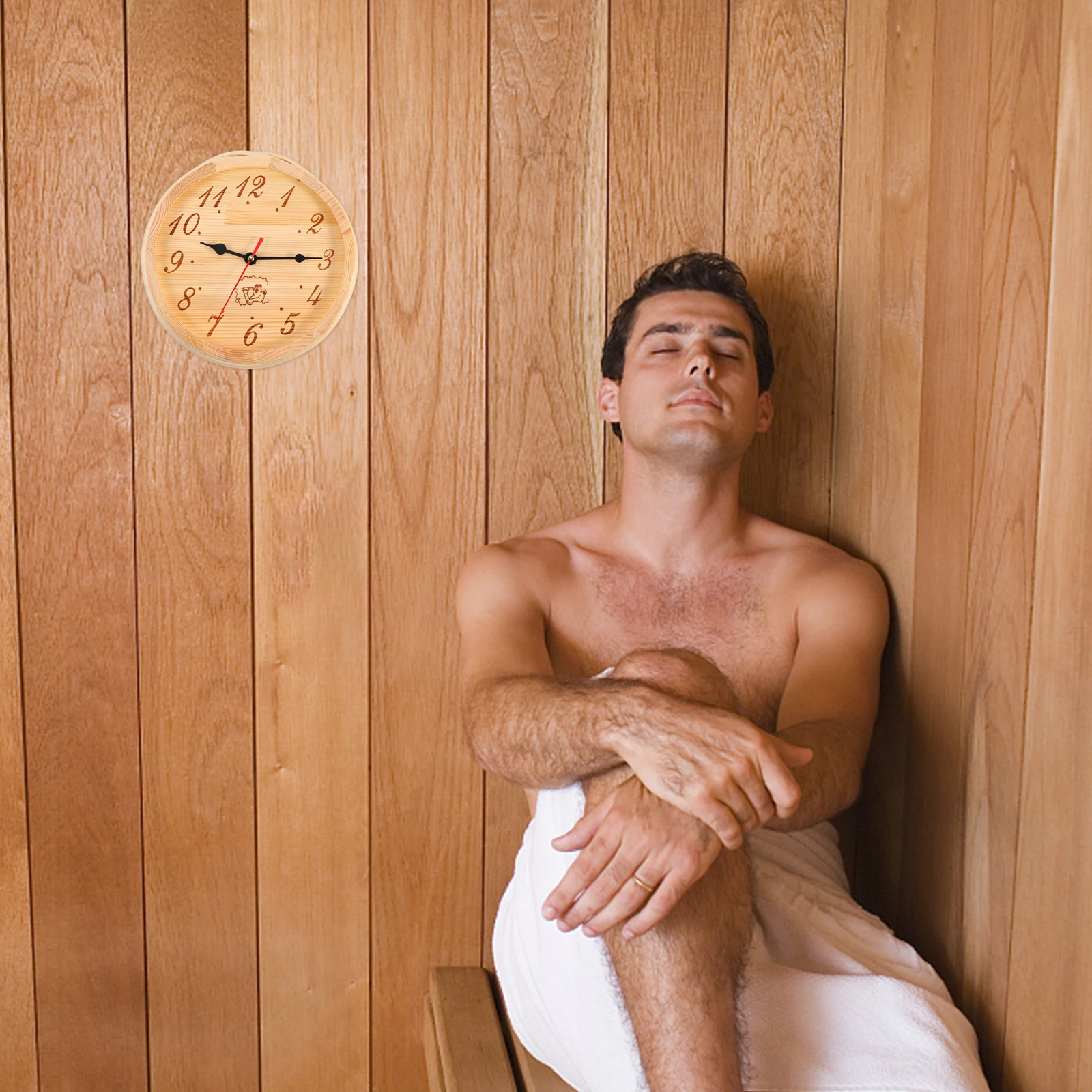 

1pc Wooden Clock Wall Decor Sauna Room Thermometer Rustic Round Hanging Clocks For Bedroom Living Steam Use Temperature