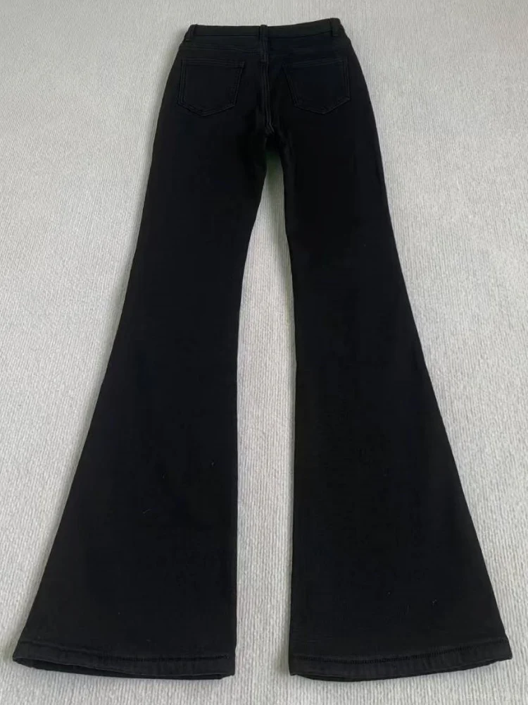 Fce doublé jean évasé femme taille haute élastique minceur Denim pantalon automne hiver grande taille pantalon à jambes larges Cleanfit Sle