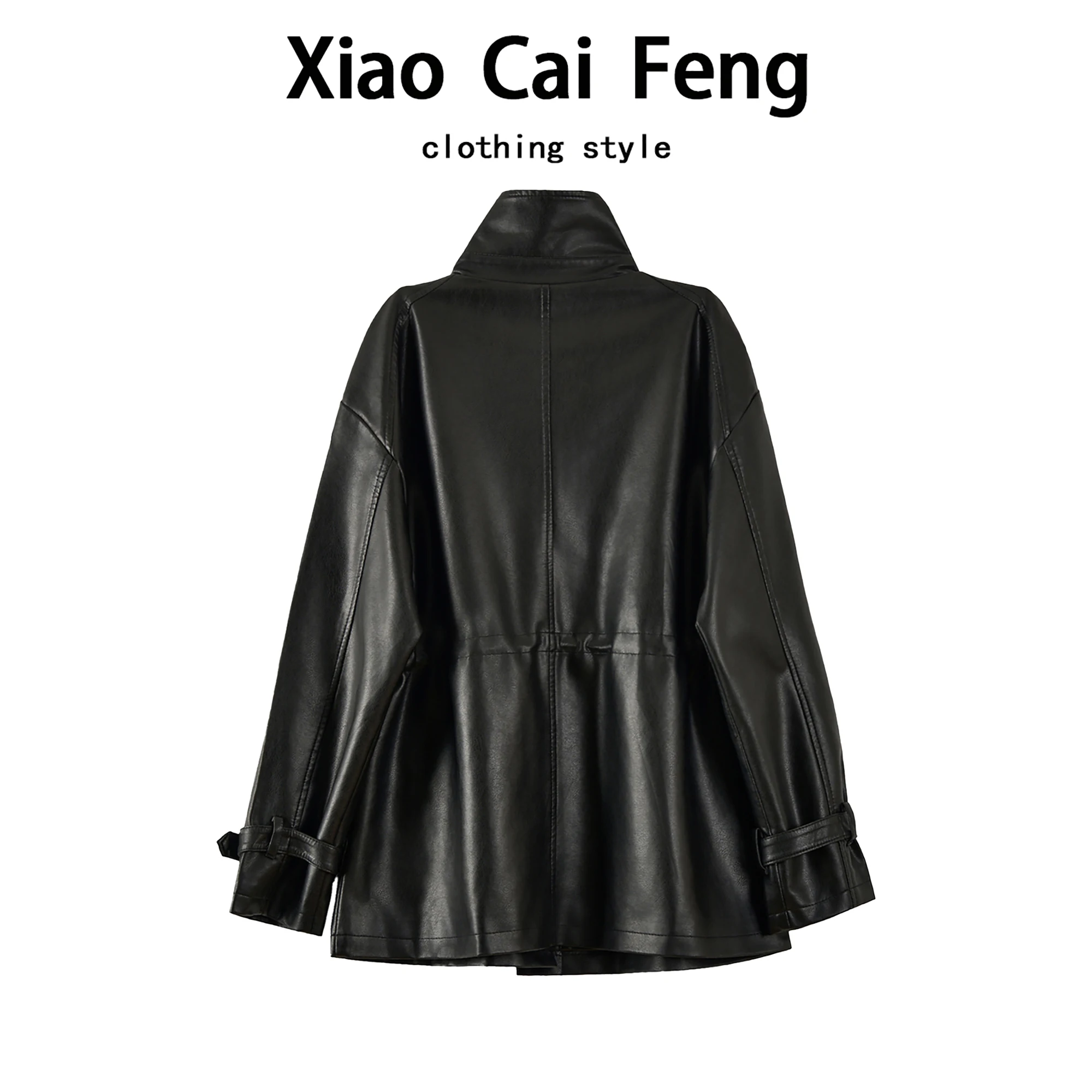 سترة نسائية من الجلد متوسطة الطول لخريف 2025 برباط الخصر سترة واقية غير رسمية ملابس خارجية Dr Qing ii #4