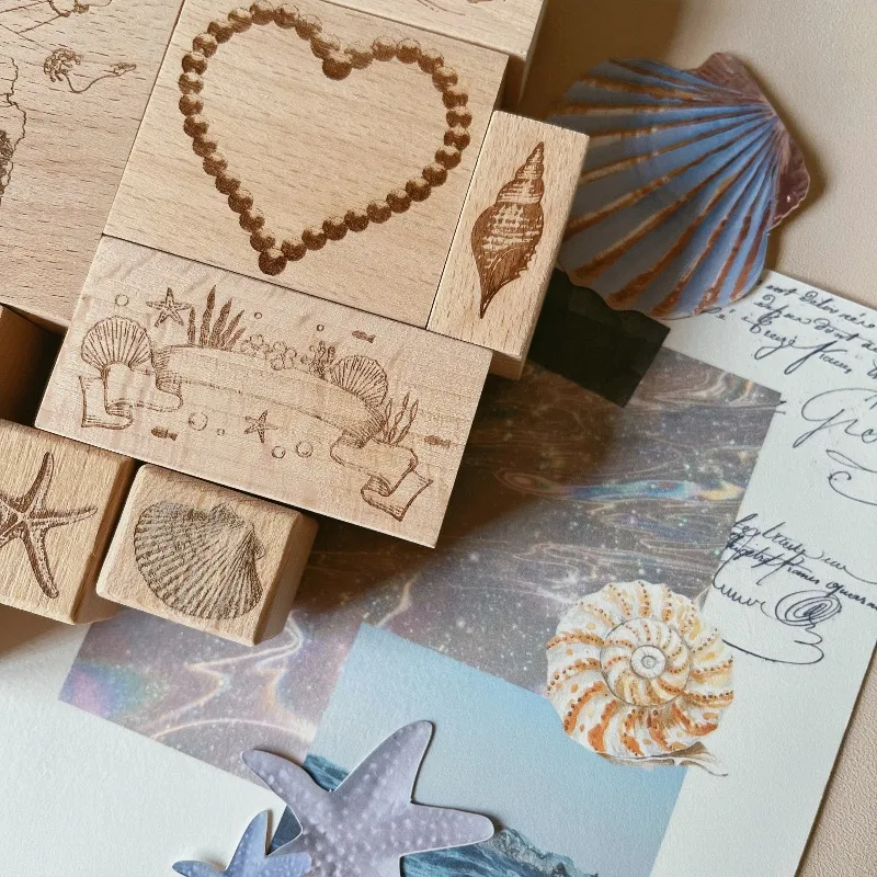 MOONLIGHT Sea Girl Shell Jellyfish Wooden Rubber Stamp DIY Scrapbooking Photo Album Card Making Wood Seal