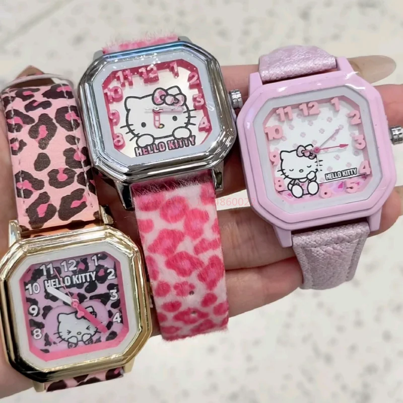 Authentic Hello Kitty Sweetheart Leopard Print Wristwatch Blind Box Cute Square Dial Ornament For Girls Birthday Holiday Gift view 5