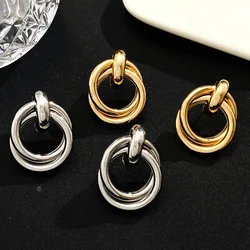 New Exaggerated Geometric Gold Color Earrings For Women Metal Earing Jewelry 2026 Trending Vintage Circle Earrings Pendientes