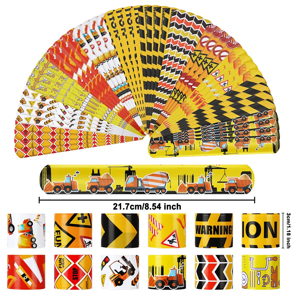 

12PCS Construction vehicles Slap Bracelets Wristband for Kids Boys girls Construction Theme Birthday Party Goodie Bag Fillers