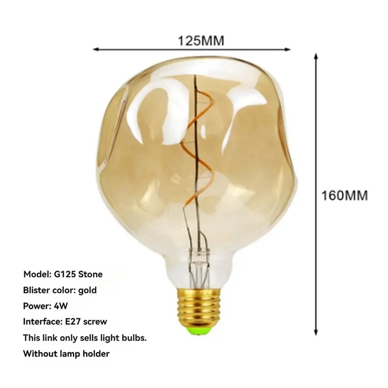 ABNM 2X E27 Vintage Led Bulb 4W 110V Dimmable Special Shaped Big Stone Bulb Festival Events Decorative Bulb Gold