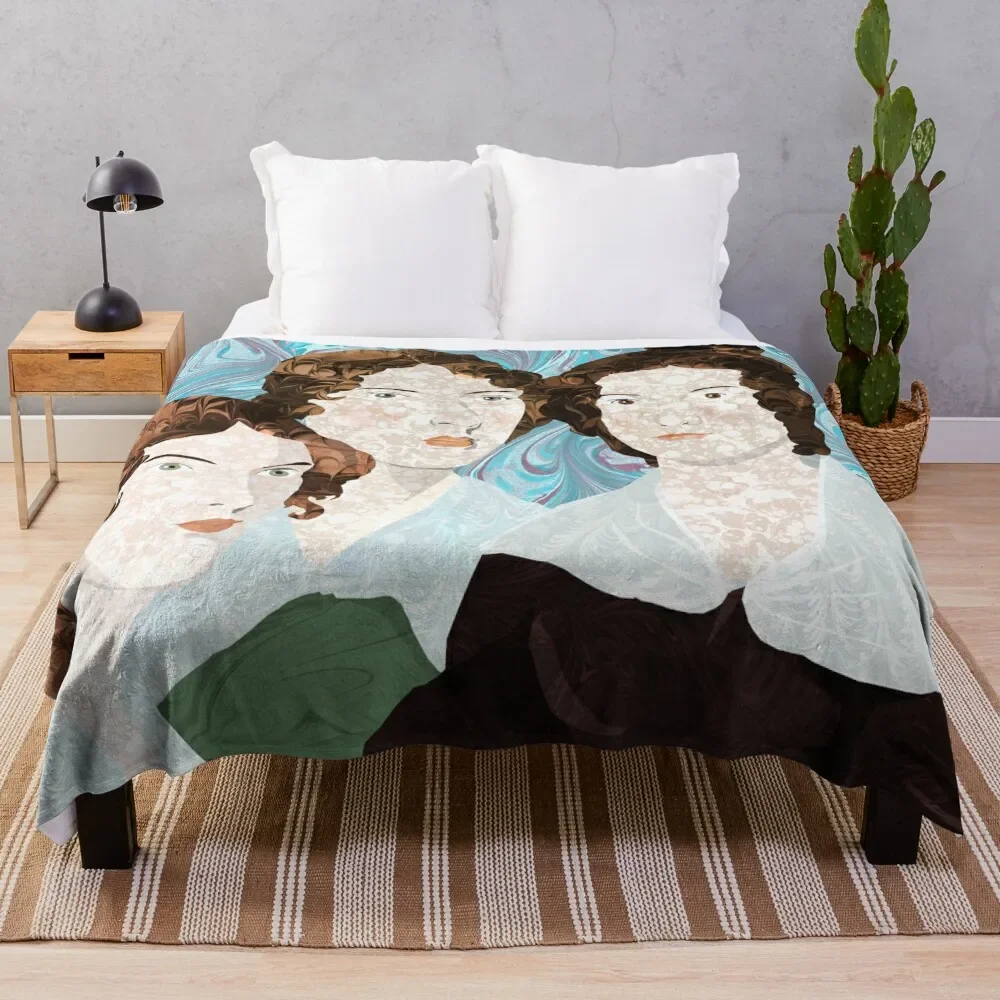 

Bronte Sisters in Marbled Bookbinding Paper Throw Blanket wednesday Bed linens Vintage Bed Fashionable Blankets