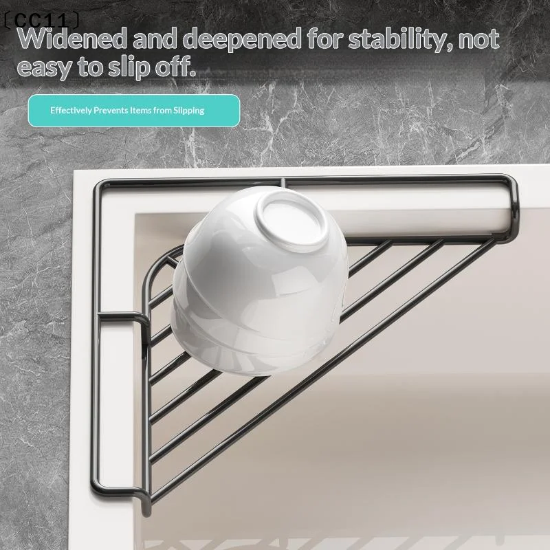 Stainless Steel Sink Corner Rack Anti-rust Punch-free Dish Drying Rack Quick Water Drainage Hollowed Dishcloth Sponge Stand〔CC11