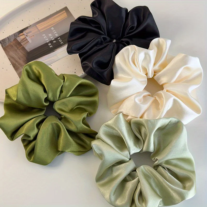 

Vintage Green Satin Retro Colon Hair Circle Meatball Head Hair Rope Temperament Colon Rubber Band Head Rope Female