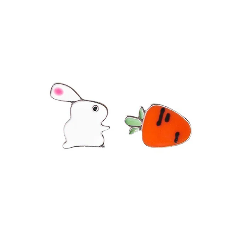 925 Sterling Silver Earring Cute Bunny Carrot Glaze Stud Earring For Women Girl Wedding Party Jewelry Gift