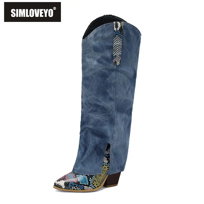 

SIMLOVEYO 2025, новинка, женские сапоги до колена с острым носком, на массивном каблуке 10,5 см, разноцветные, большие размеры, 48 50, свидание