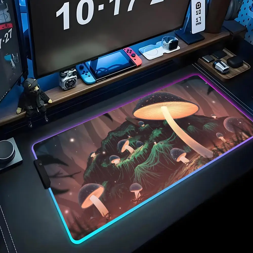 

Bioluminescent mushroom Mouse Pad RGB Gaming Mousepad Big LED Pad PC Desk Mat Luminous Mouse Pad Large Keyboard Mats Table Rug