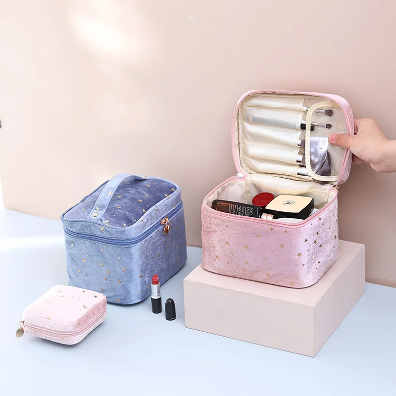 Star Print Cosmetic Bag Women Zipper Fashion Velvet Makeup Bag Storage Female Travel Make Up Beauty Case Toiletry Wash Organizer