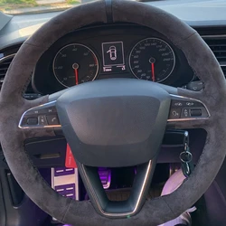 Suede Leather Car Steering Wheel Cover Braid For Seat Leon 5F Mk3 Ibiza 6J Tarraco Arona Ateca Alhambra Interior Accessories