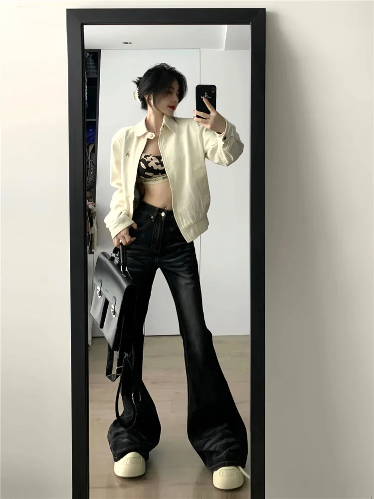 

American Retro High Street Extended Micro Flared Jeans Women's Vintage High Waist Slimming Washed Floor-Length Pants