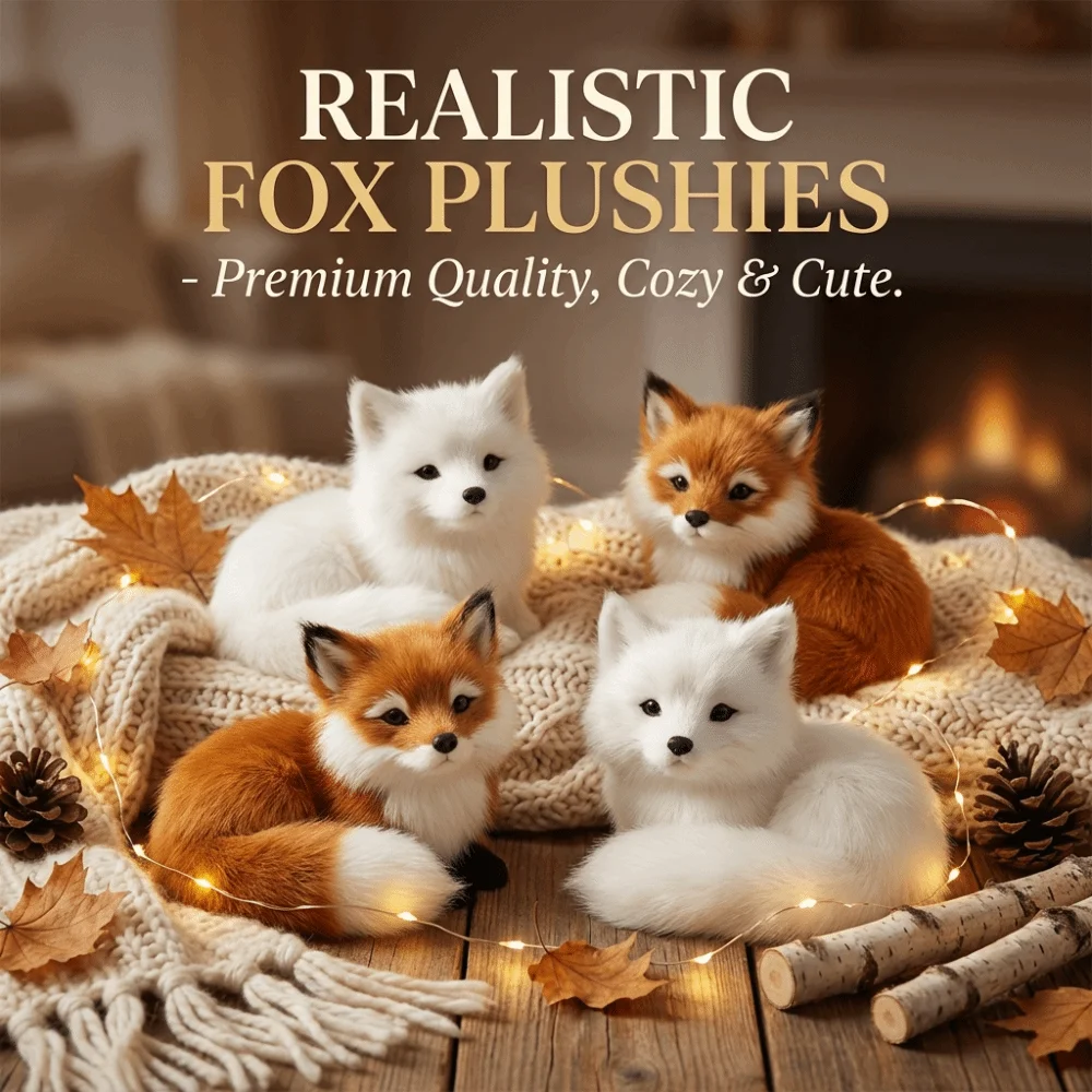Lifelike Mini Simulation Fox Figurine Furry Fox Desktop Ornament Artificial Animal Squatting Sitting Fox Model Birthday Gift