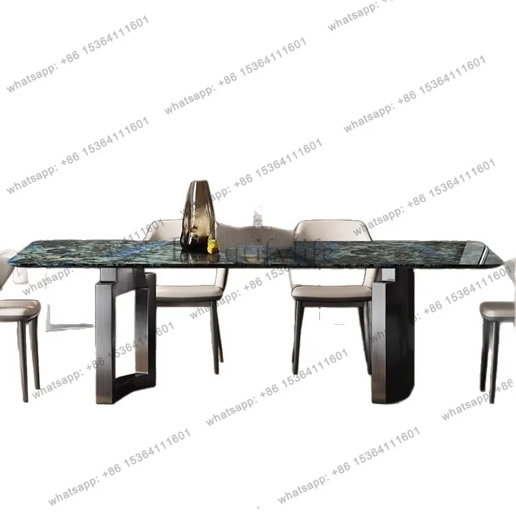Natural sapphire luxury stone dining table Light luxury dining table Modern villa home marble dining table