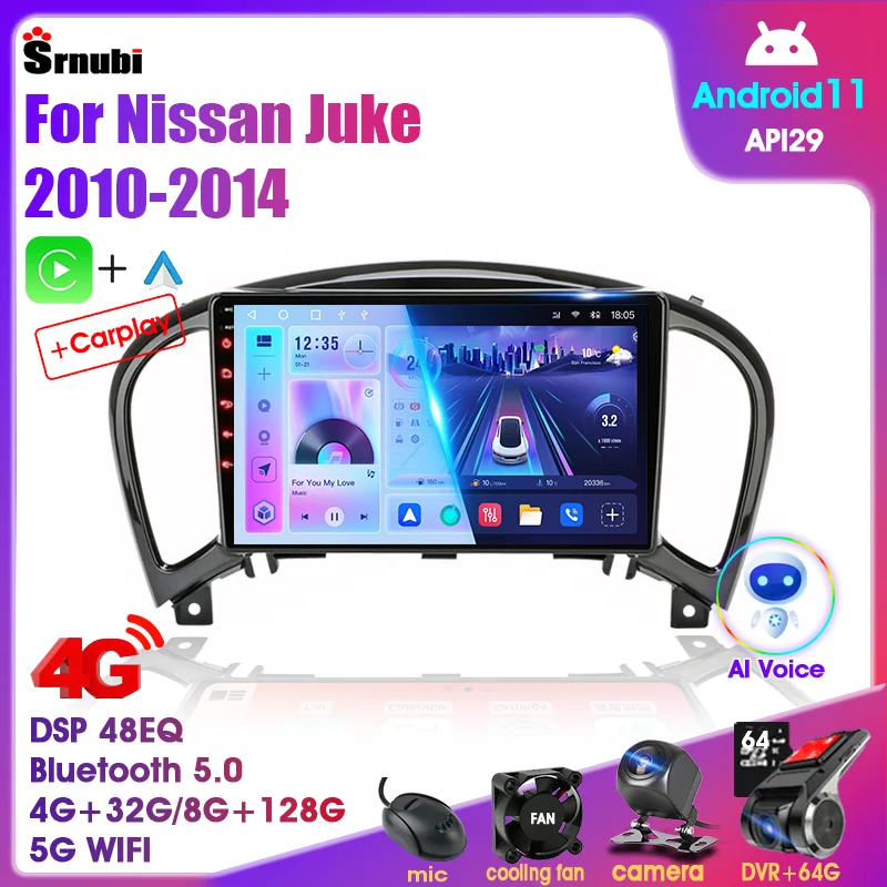 Android 12 2 Din Car Radio for Nissan Juke YF15 2010-2014 GPS Navigation Multimedia Player Carplay Stereo Audio Head Unit Video