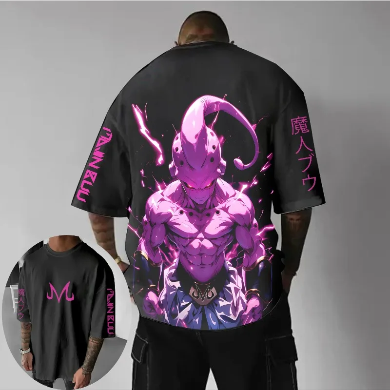 Camiseta de Dragon Ball para hombre Majin Buu Japón Anime verano niño niños manga corta de gran tamaño versátil ropa para padres e hijos