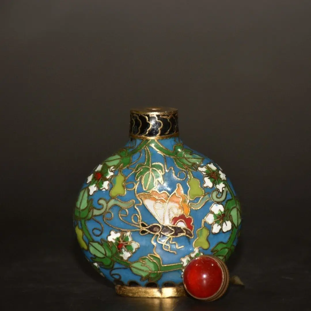 Retro Plant green leaves flowers butterflies Snuff Bottle mini bottle