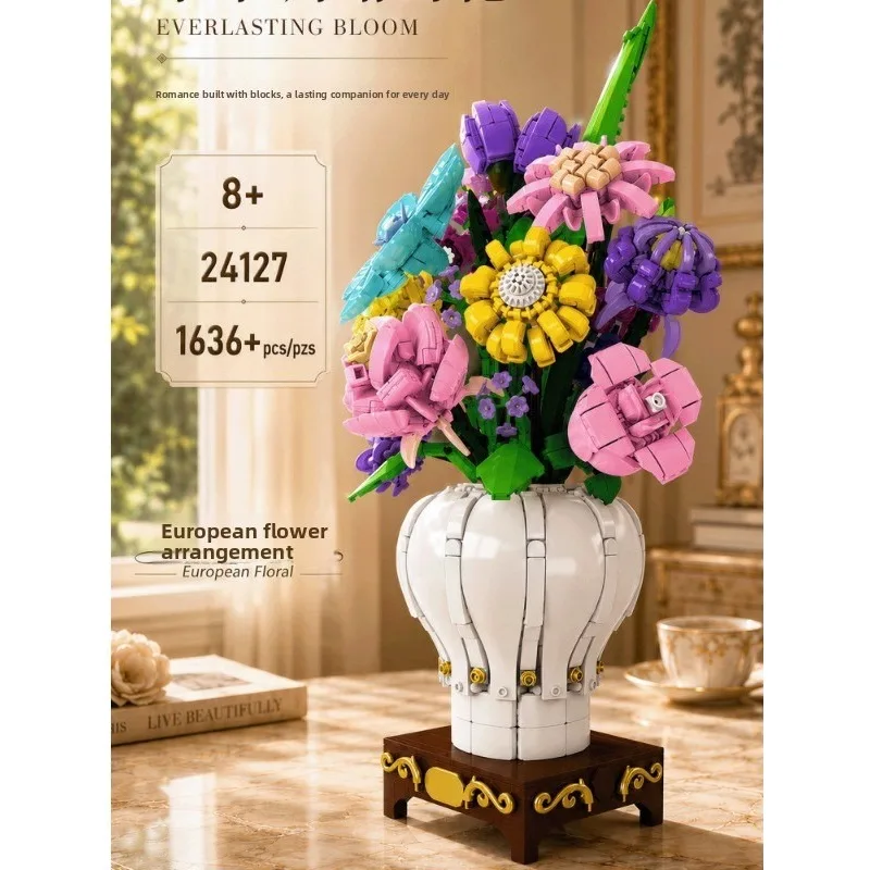 Creative Flower Arrangement Eternal Flower Rose Bundle Plant Model Building Blocks Toy Decorations Desktop Decorations DIY Toys