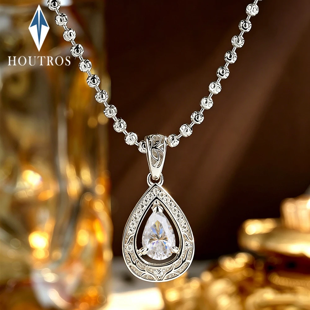 1 Carat Pear Cut Moissanite Pendant Necklace 100% 925 Sterling Silver Teardrop Halo Solitaire Diamond Choker Jewelry for Women