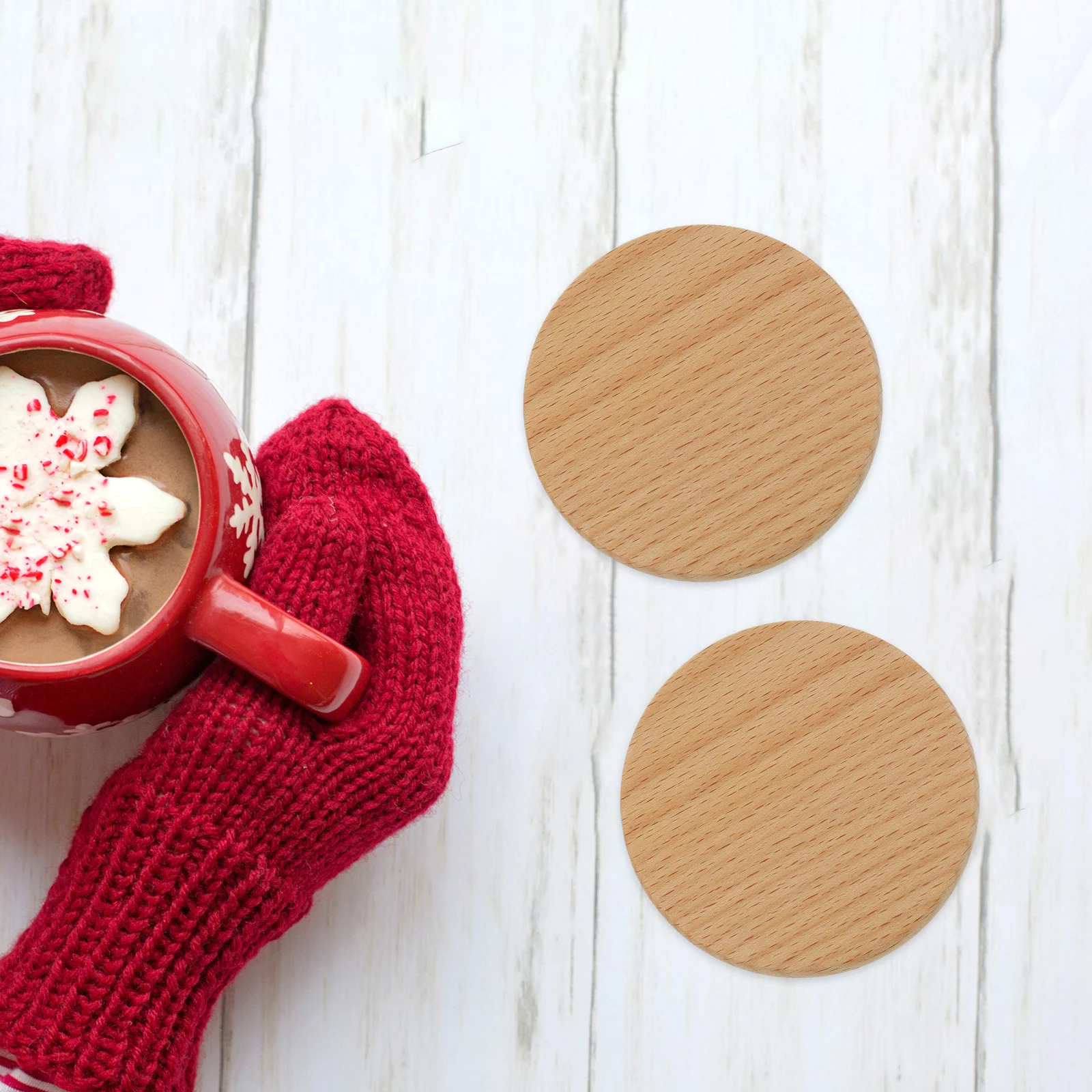 

6pcs Wooden Coasters Thick Reusable Rustic Style Heat Insulation Cup Mats Table Protection Drink Coaster Set Home Kitchen Bar