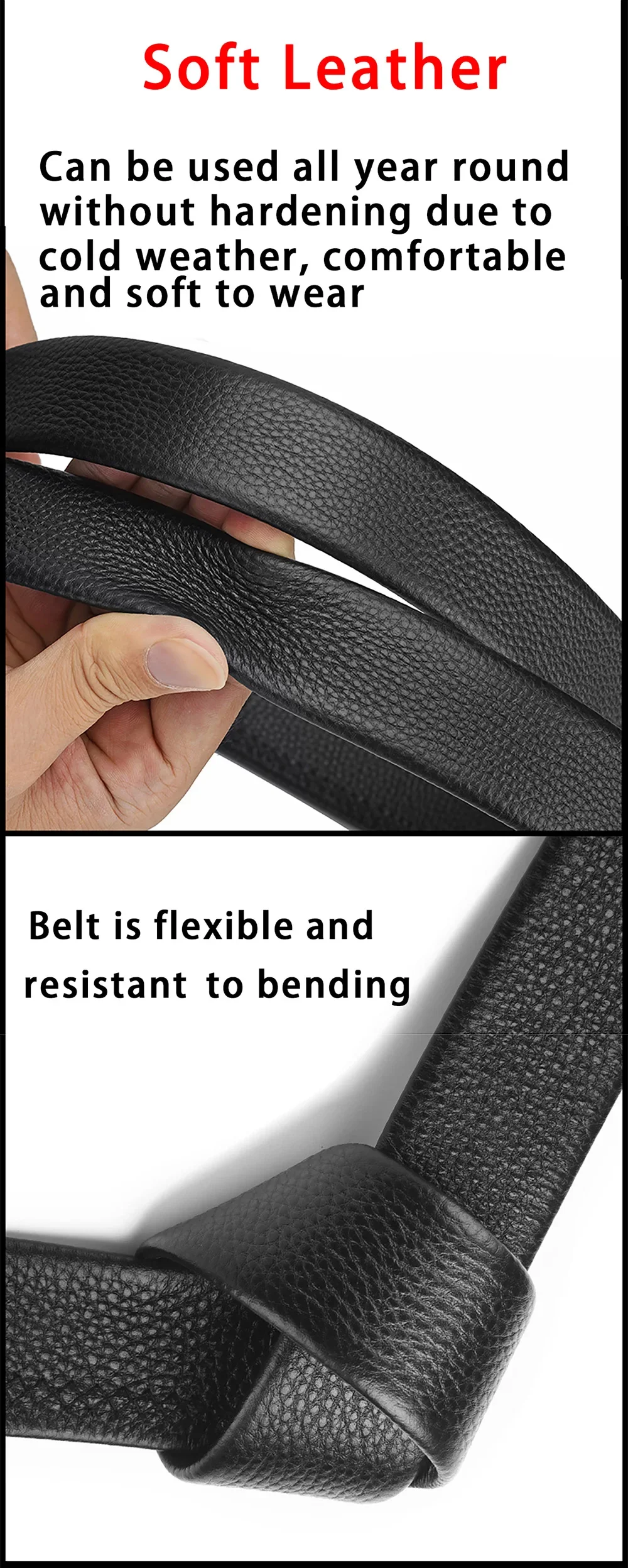 2Pcs 3.5cm 1.37inch Soft PU Leather Belt Body, No Buckle Replacement Strap for Men, Black Width Waistband for Automatic Buckle