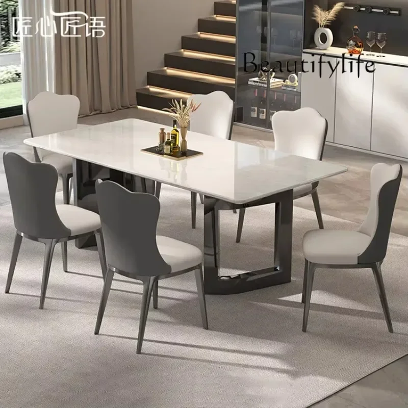 

Обеденный стол из натурального камня, высококачественный обеденный стол Cary Ice Jade, домашний современный итальянский светлый роскошный прямоугольный мрамор