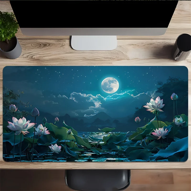 Moonlit Lotus Pond Extra Large Desk Mat Thick Non-Slip Rubber Gaming Mouse Pad