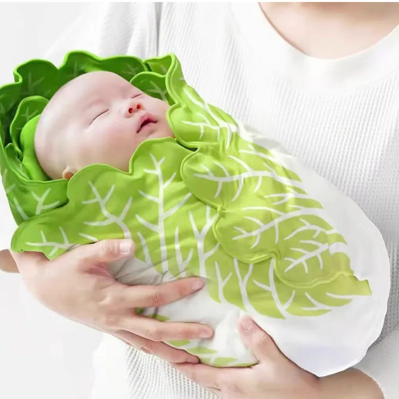 

0-6month Newborn Simulation Cabbage Flannel Baby Wrap Blanket Baby Swaddle Wrap Baby Sleeping Swaddle Wrap Hat Mantas Para Bebé