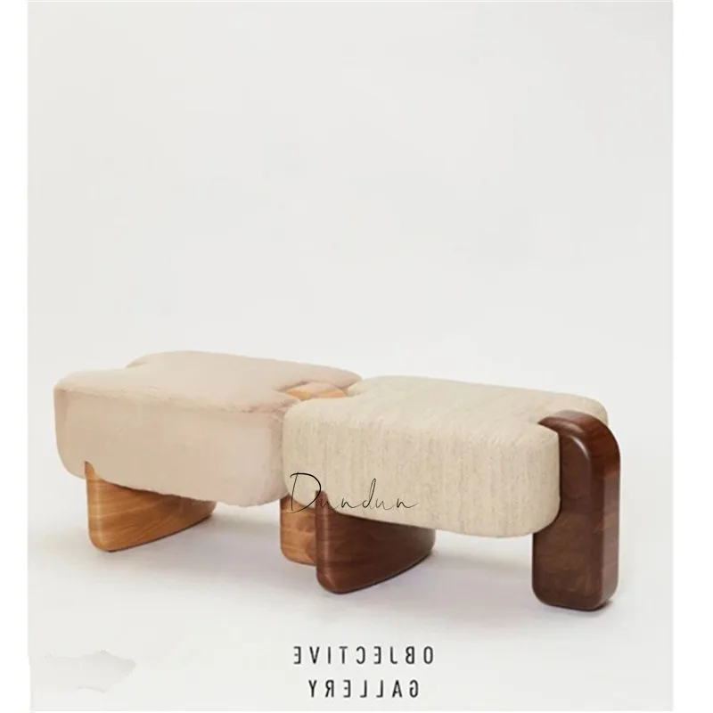 Solid wood soft bag foyer bedroom bedside stool shoe changing stool designer model room living room sofa stool