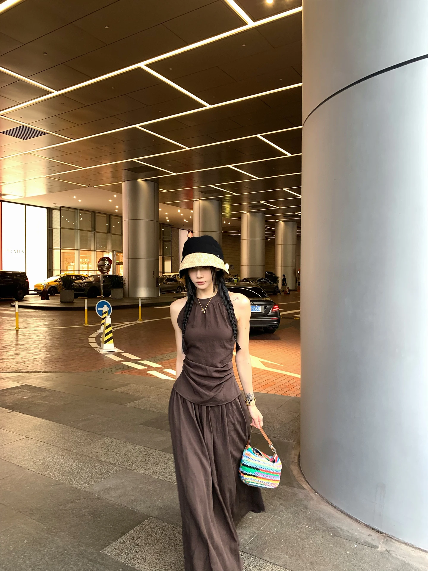 

Shoulder Bared Neck Hanging Style Top And Half Skirt Set Elegant Complete Outfit Young Kylin Brand Women's Fashion Spring Col...