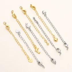 5/10pcs 14/18K Gold Color Plated Various Shape Extension Chain With Lobster Clasps for DIY Necklace Jewelry Making Findings