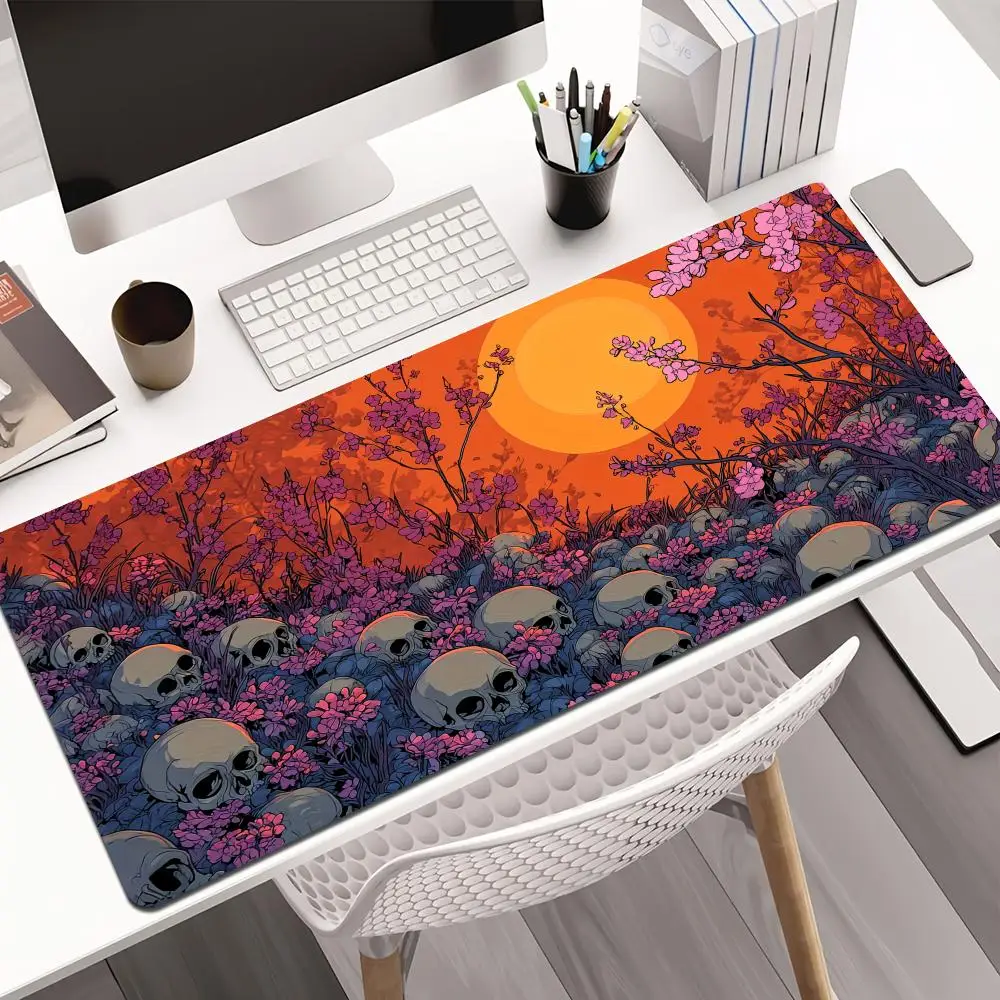 

Skulls and Blossoms Mouse Pad Desk Mat with Stitched Edge Non-Slip Durable gaming mats pc accessories desk pad HD printing