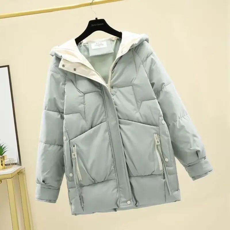 2023 Women Winter Jacket Loose Hooded Pockets Cotton Jackets Fashion Thick Warm Women\'s Parkas Female Outerwear Tops