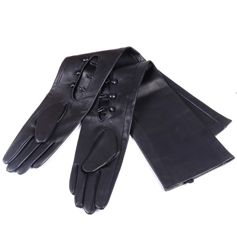 Poignet en cuir véritable pour femme, gants non doublés, double face, 3 boutons, 40 cm, 50 cm, 60 cm, 70 cm, 80cm, soirée opéra