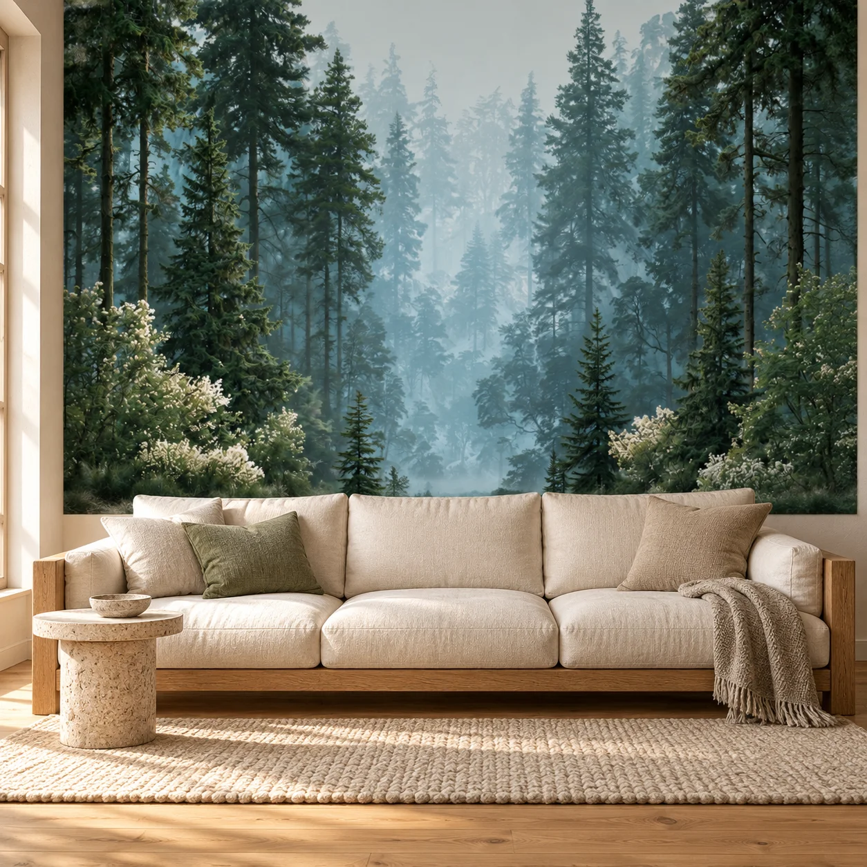 ForestWallpaper Mural Hazy Evergreen Trees Nature Landscape Living Room Bedroom Wall Decor Non Self Adhesive Botanical Woodland