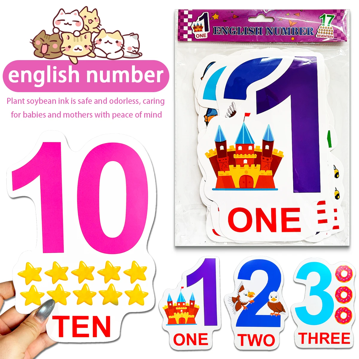 Number Flash Cards for Kids, 1‑20 Math Counting Learning Cards Preschool Toddler Educational Enlightenment Cognition study card