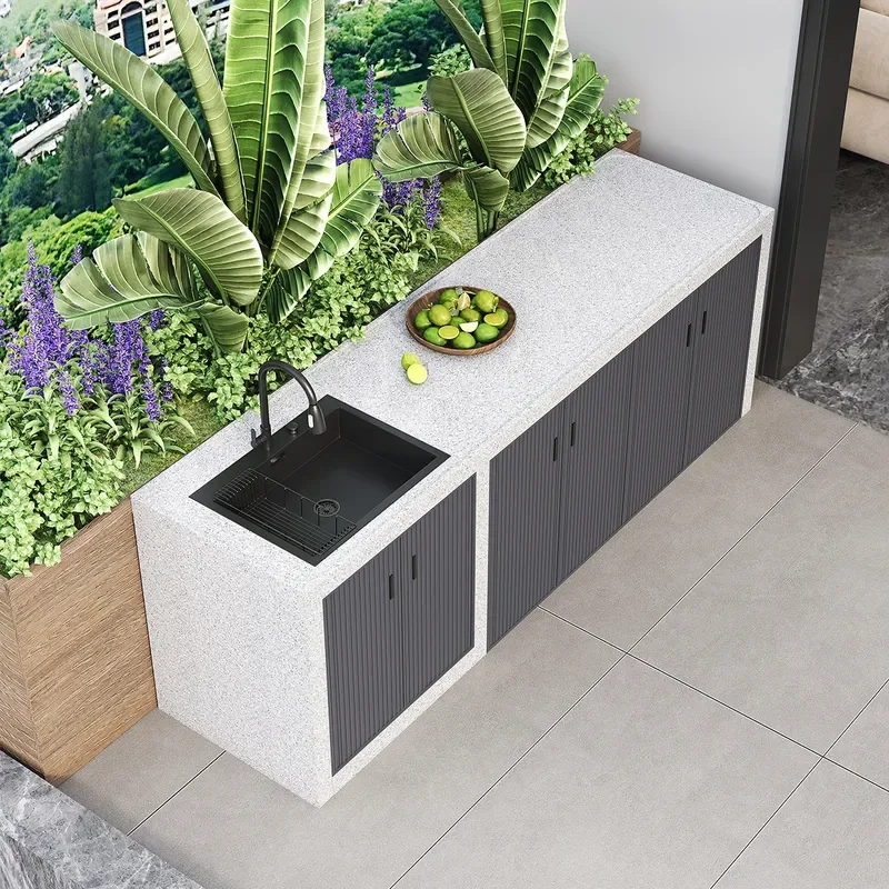Outdoor Marble Stone Washbasin Left Sink for Patio Terrace Pool Basin with Cabinet Washing Machine Area Garden Decor