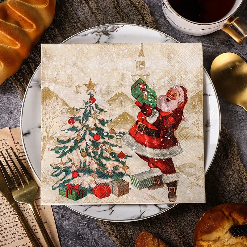 20pcs/Pac 33*33cm Colourful Christmas Tree Printed Tissue Paper Christmas Birthday Party Table Decoration Paper Muzzle Paper