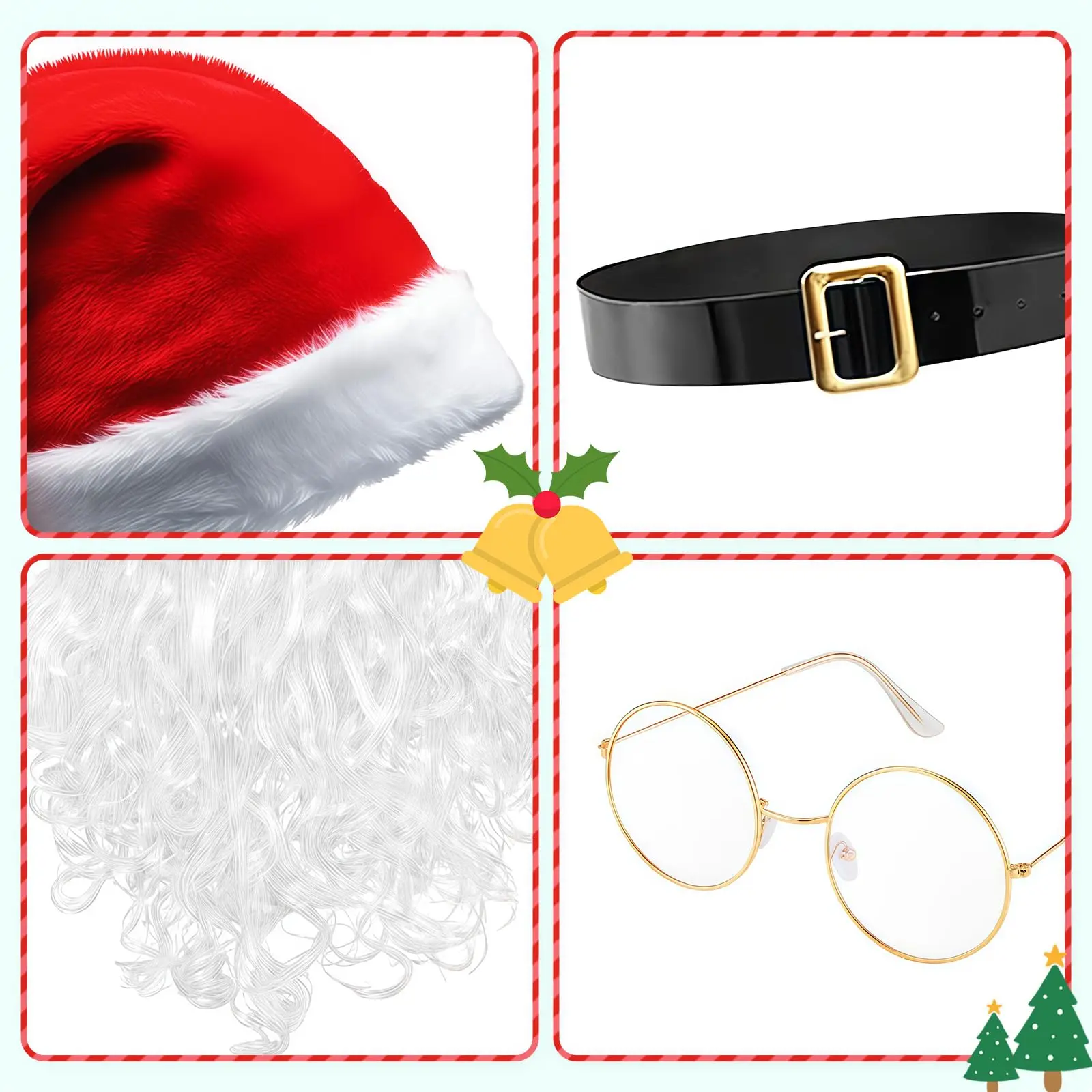 Accessoires de Costume de père noël, chapeau de père noël, lunettes à barbe, gants, ceinture, chaussures cloche, ensemble de Cosplay de noël pour adultes