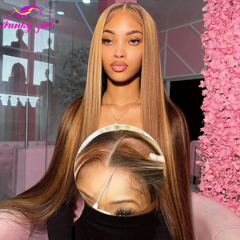 13x4 Glueless Highlight Wig Straight Highlight Lace Front Wig Human Hair Wigs For Women Lace Closure Wig Pre Plucked Cheap Wigs