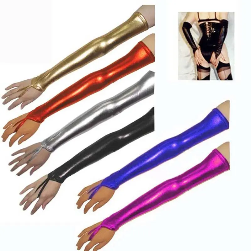 

43-45CM Fashion Faux Leather Gloves Opera Evening Party Prom Costume Gloves Women Fingerless Gloves