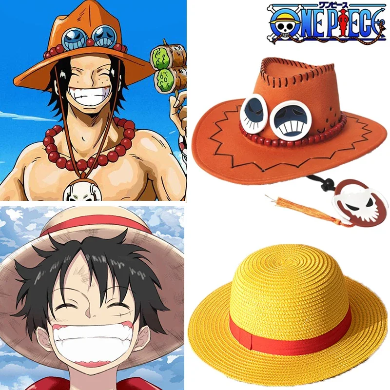 ONE PIECE Luffy Ace Straw Hat Anime Character Cosplay Props Cowboy Hat Straw Hat Sunscreen Sun Hat Flat Cap Cartoon Costume Gift