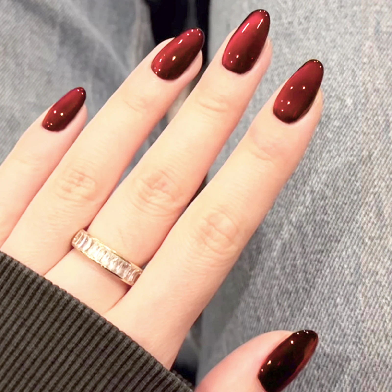 24 Stück Kirschrote Katzenaugen-Kunstnägel, handgefertigte Press-on-Nägel, Maniküre-Nagelspitzen, für Frauen, täglich tragbar, falsche Nägel